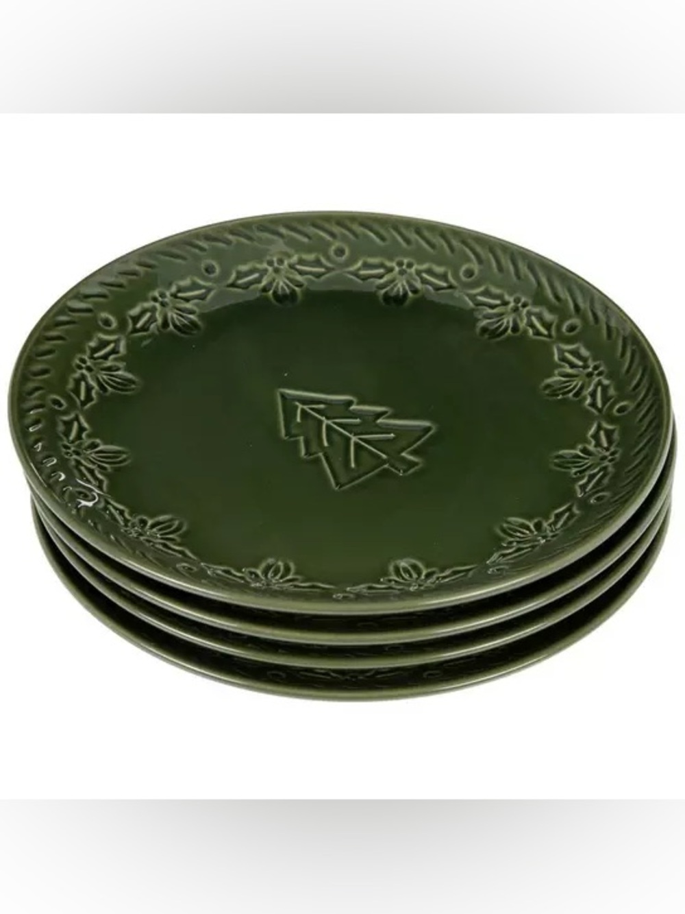 Green Holiday Tree & Leaves Salad Plates